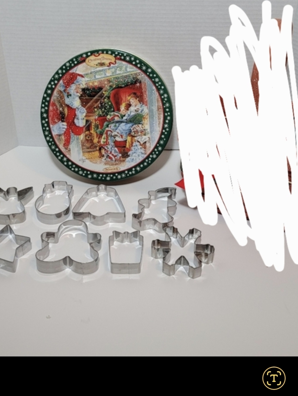 Vintage Christmas Tin and Eight Cookie Cutters Lot